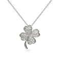 Good Luck Sterling Silver Pave CZ Four Leaf Clover Pendant